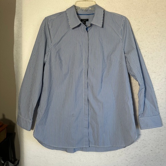 Talbots Tops - Talbots Petites Blue White Striped Button Down Shirt Long Sleeve LP Cotton Blend